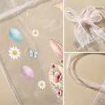Personalised Pink Bow Ribbon Colourful Easter Eggs Rabbit Chicks Clear Gift Bag with Name and Initial Easter Party Favors Gift for Kids