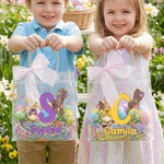 Gepersonaliseerd schattig Bunny initiaal Paasgeschenktasje met naam en strik Paasfeestgeschenk voor jongens meisjes