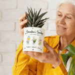 Personalised Birth Flower Plant Ceramic Pot and Bamboo Base with Name Mother's Day Gift for Grandma Mommy