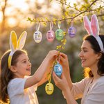 Personalizado lindo conejito pollito multicolor plástico colgante Pascua huevo adornos con nombre paquete de 12 piezas casa exterior decoración Pascua regalo para niños familia