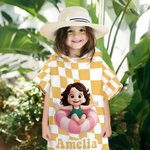 Personalizada 3D Cartoon Character Swim Ring Plaid Soft Hooded Beach Towel with Name Travel Essentials Summer Vacation Birthday Gift for Boys Girls