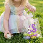 Personalised Pink Bow Cute Rabbit Easter Egg Transparent Gift Bag with Name and Initial Daily Use Easter Gift for Boys Girls Children