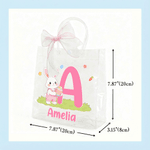 Personalised Pink Bow Cute Rabbit Easter Egg Transparent Gift Bag with Name and Initial Daily Use Easter Gift for Boys Girls Children