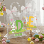 Personalised Pink Bow Cute Rabbit Easter Egg Transparent Gift Bag with Name and Initial Daily Use Easter Gift for Boys Girls Children