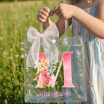 Personalised Cute Easter Bunny Transparent Gift Bag with Name and Initial Easter Party Favors Gift for Kids
