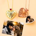 Personalised Birthstones Heart Photo Locket Necklace with Names Birthday Mother's Day Gift for Women Grandma Mom
