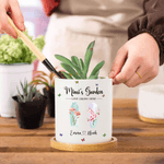 Personalised Birth Flower Plant Ceramic Pot and Bamboo Base with Name Mother's Day Gift for Grandma Mommy