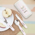 Personalised Cute Flower Animal Fork Spoon Knife 3 Pcs Cutlery Set with Name Back to School Easter Birthday Gift for Boys Girls