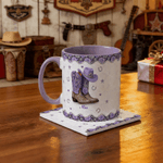 Taza Personalizada Botas de Dama Multicolor 11/15 oz Taza de Cerámica con Nombre y Posavasos Uso Diario Regalo de Cumpleaños para Mujeres Dueñas de Caballos