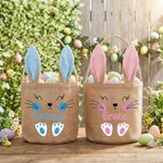 Personalised Cute Bunny Design Jute Bucket Basket with Name and Bunny Ears Easter Egg Hunting Easter Party Favors Gift for Kids Toddlers
