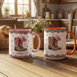 Taza Personalizada Botas de Dama Multicolor 11/15 oz Taza de Cerámica con Nombre y Posavasos Uso Diario Regalo de Cumpleaños para Mujeres Dueñas de Caballos