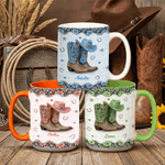 Taza Personalizada Botas de Dama Multicolor 11/15 oz Taza de Cerámica con Nombre y Posavasos Uso Diario Regalo de Cumpleaños para Mujeres Dueñas de Caballos