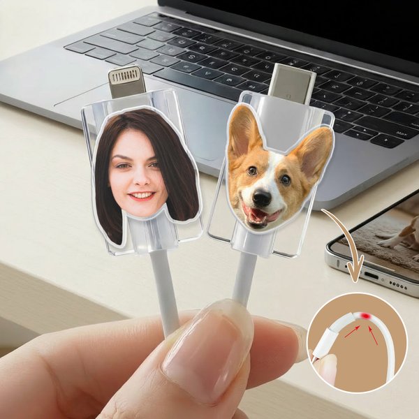 Personalized Face Photo Design Set of 2 Acrylic Cable Protector for iPhone Type-C Phone Accessory Birthday Gift for Family Friends