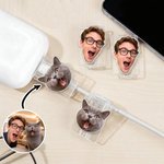 Personalized Face Photo Design Set of 2 Acrylic Cable Protector for iPhone Type-C Phone Accessory Birthday Gift for Family Friends