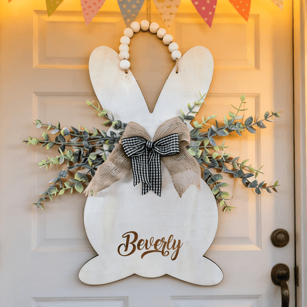 Conejito Personalizado Doble Lazo Letrero de Madera con Nombre Decoración del Hogar Regalo de Pascua para Niños Familia