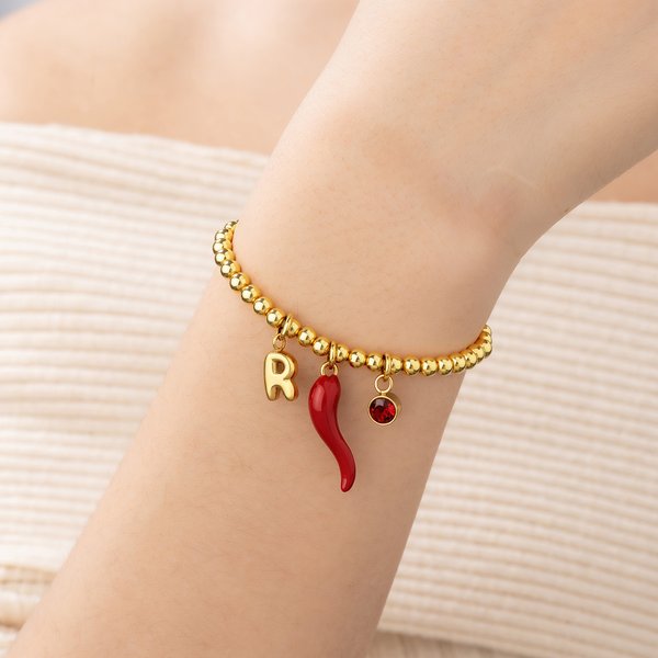 Personalised Lucky Horn Charm 3D Bubble Initial Birthstone Bracelet Birthday Gift for Italian Men Women