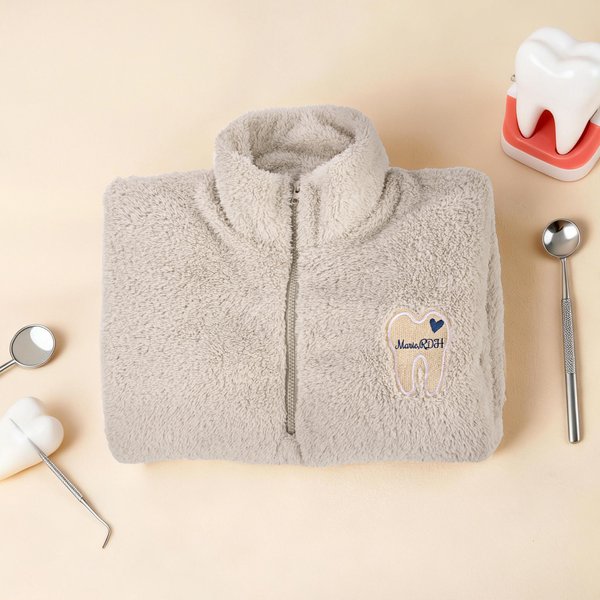 Personalised Teeth Sherpa Sweatshirt with Name Nursing Clinicals Daily Wear Birthday Gift for Dentists Nurses