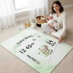 Personalisierte niedliche Bär Muster erste weiche Decke mit Namen und Geburt Informationen Kinderzimmer Zimmer Dekoration Geburtstagsgeschenk für Neugeborene werfen