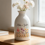 Personalisierte Keramikvase im Aquarell-Stil | bis zu 7 Geburtsblumen und Namen | in 3 Varianten erhältlich | Muttertag Geschenk für Frauen Familie