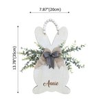Spersonalizowany drewniany znak z imieniem i nazwiskiem Cute Bunny Double Bows Wielkanocny prezent dla dzieci i rodziny