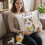Gepersonaliseerd Aquarel Huisdier Foto Hart Paw Print Zacht Kussenhoes met Naam Adoptie Verjaardag Cadeau voor Kat Hond Huisdier Eigenaar