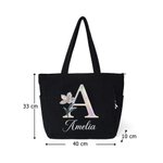 Personalisierte Cord Tragetasche mit irisierende Geburtsblume und Initiale | mit Namen | Tote Bag | Shopper | Muttertag Geburtstag Geschenk für Frauen