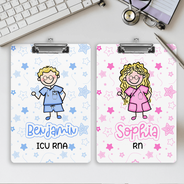 Personalised Simple Line Cartoon Character Acrylic Clipboard with Name Nurse Doctor Week Appreciation Gift for for Medical Staff Student