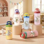 Conejito de Pascua Personalizado Estrella con Inicial Nombre 12 oz Botella de Agua Aislante con Asa y Pajita de Silicona Pascua Regalo Escolar para Niños Niños