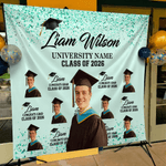 Personalised 1-6 Photos Multicolour Graduation Tapestry Banner with Name and Year Graduation Celebration Party Decor Gift for Graduates Family Friends