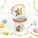 Gepersonaliseerde 355 ml Emaille Mok met Cartoon Paashaasmotief Naam en Initiaal Paascadeau voor Jongens en Meisjes