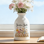 Personalisierte Keramikvase im Aquarell-Stil | bis zu 7 Geburtsblumen und Namen | in 3 Varianten erhältlich | Muttertag Geschenk für Frauen Familie