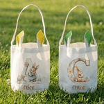 Personalized Cute Flower Bunny Ears Retro Initial Easter Basket with Name Eggs Hunting Party Favor Easter Gift for Boys Girls