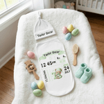 Personalized Cute Bear 100% Cotton Swaddle Blanket and Hat Set with Initial and Name Birthday Baby Shower Gift for Newborn Baby