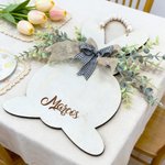 Spersonalizowany drewniany znak z imieniem i nazwiskiem Cute Bunny Double Bows Wielkanocny prezent dla dzieci i rodziny