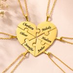 Personalized Exquisite Heart Puzzle 2-8 Pcs Necklace with Engraved Names Birthday Anniversary Mother's Day Gift for Family Friends Couples