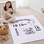 Personalisierte niedliche Bär Muster erste weiche Decke mit Namen und Geburt Informationen Kinderzimmer Zimmer Dekoration Geburtstagsgeschenk für Neugeborene werfen