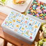 Personlig søt Peter Rabbit Radish Word Cloud Biscuit Tin Oppbevaringsboks med navn Daglig bruk Påskegave til gutter Jenter