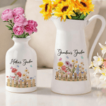 Personalisierte Keramikvase im Aquarell-Stil | bis zu 7 Geburtsblumen und Namen | in 3 Varianten erhältlich | Muttertag Geschenk für Frauen Familie