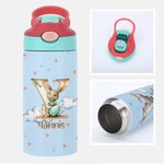 Conejito de Pascua Personalizado Estrella con Inicial Nombre 12 oz Botella de Agua Aislante con Asa y Pajita de Silicona Pascua Regalo Escolar para Niños Niños