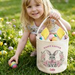 Personalized Cute Wreath Bunny Ears Easter Basket with Name Easter Party Gift for Boys Girls