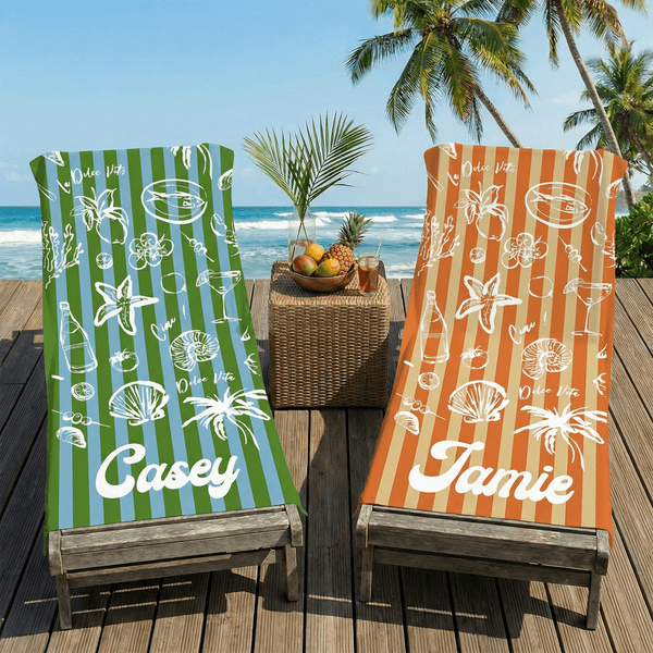 Personlig Multicolor Ocean Theme Stripe Överdimensionerad snabbtorkande strandhandduk med namn Strandresor Essentials Födelsedagspresent för familj Vän