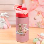 Conejito de Pascua Personalizado Estrella con Inicial Nombre 12 oz Botella de Agua Aislante con Asa y Pajita de Silicona Pascua Regalo Escolar para Niños Niños