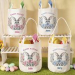 Personalized Cute Wreath Bunny Ears Easter Basket with Name Easter Party Gift for Boys Girls