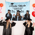 Personalised 1-6 Photos Multicolour Graduation Tapestry Banner with Name and Year Graduation Celebration Party Decor Gift for Graduates Family Friends