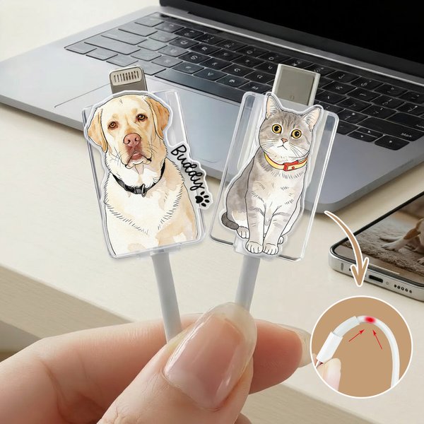 Lot de 2 protections de câble en acrylique personnalisées avec nom iPhone Type-C Accessoire pour téléphone Cadeau pour l'amoureux de son animal de compagnie Propriétaire d'un animal de compagnie