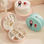 Personalized Fashion Cartoon Girl Portable Leather Jewelry Box with Floral Birthstone and Name Travel Essentials Birthday Gift for Women Girls