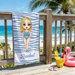 Telo mare personalizzato con stampa leopardata, personaggio e nome, ad asciugatura rapida, oversize - Regalo di compleanno per donne