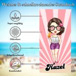 Personalisiertes Strandtuch mit modischem Cartoon-Motiv und Strahlenmuster Sommerausflug Poolparty Geschenk für Damen und Freunde