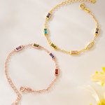 Personalized 1-6 Birthstone Sterling Silver Family Bracelet Dainty Jewellery Birthday Valentine's Day Mother's Day Gift for Women