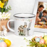 Gepersonaliseerde 355 ml Emaille Mok met Cartoon Paashaasmotief Naam en Initiaal Paascadeau voor Jongens en Meisjes